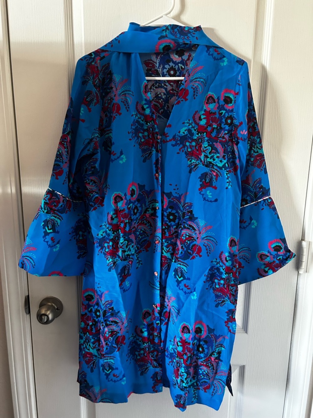 Robert Graham Bright Blue Floral Satin Midi Dress